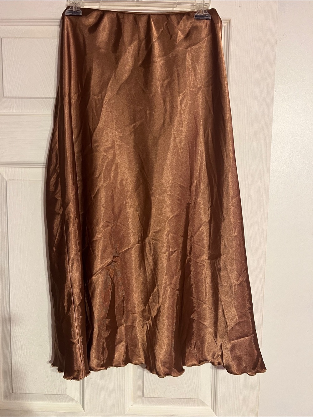 Nicole Miller Bronze Brown Satin Slip Midi Skirt - Picture 4 of 13